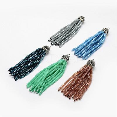 Electroplate Glass Bead Tassel Big Pendants EGLA-P023-1