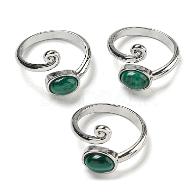 Natural Malachite Adjustable Rings RJEW-K269-08P-08-1