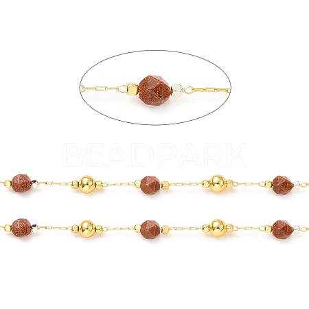 Handmade Natural Red Picture Jasper & Brass Round Beaded Chains for Necklaces Bracelets Making CHC-A006-14G-1