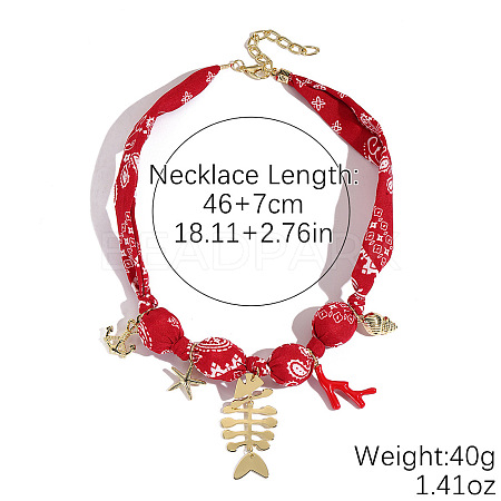 Ocean Alloy Enamel & Plastic Starfish Fish Bone Pendant Scarf Necklaces for Women WG77745-02-1
