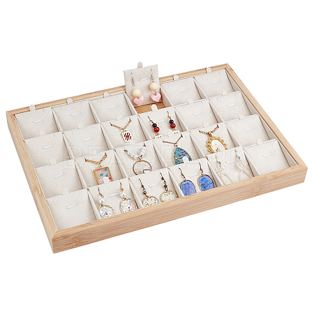 24 Grids Bamboo Pendant Display Trays with PU Imitation Leather Display Cards ODIS-WH0086-091A-03-1