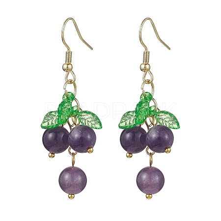 Natural Amethyst Grapes Dangle Earrings EJEW-JE05689-02-1