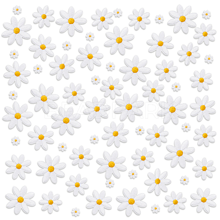 60Pcs 4 Styles Daisy Polyester Embroidery Cloth Iron On/Sew On Patches DIY-GA0008-79-1