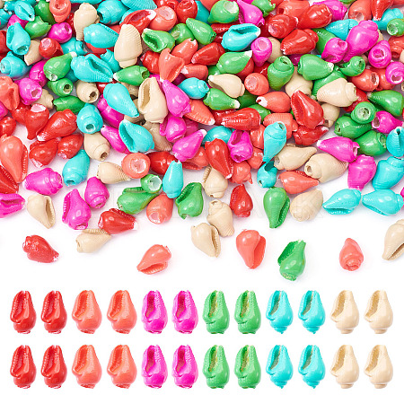300Pcs 6 Colors Spray Painted Natural Spiral Shell Beads Strands BSHE-TA0001-14-1