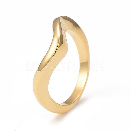 Ion Plating(IP) 304 Stainless Steel Wave Finger Ring for Women RJEW-I096-16G-1