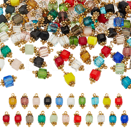 Glass Rectangle Charms with Golden Tone Brass Loops PALLOY-HY00011-1