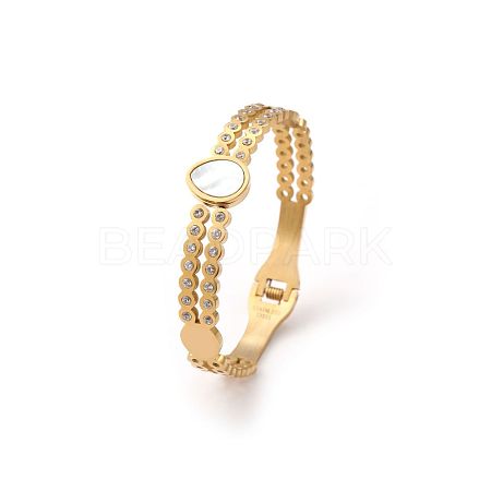 Fashionable Teardrop Stainless Steel Pave Rhinestone Hinged Bangles for Women LR5423-14-1