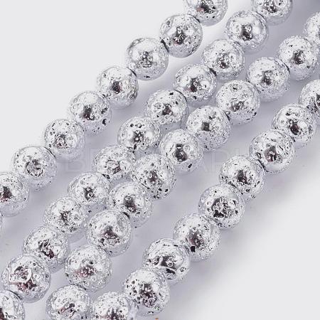 Electroplated Natural Lava Rock Bead Strands G-E511-01G-8mm-1