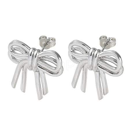 Bowknot Rack Plating Brass Stud Earrings for Women EJEW-A045-02P-1