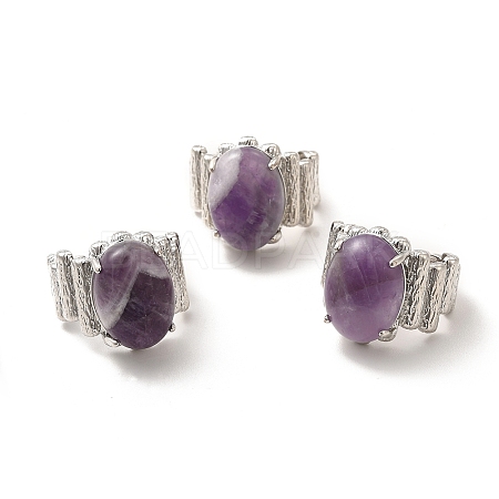 Natural Amethyst Oval Open Cuff Ring RJEW-P082-03P-07-1