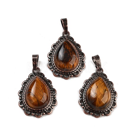 Natural Tiger Eye Teardrop Pendants G-K363-01R-03-1