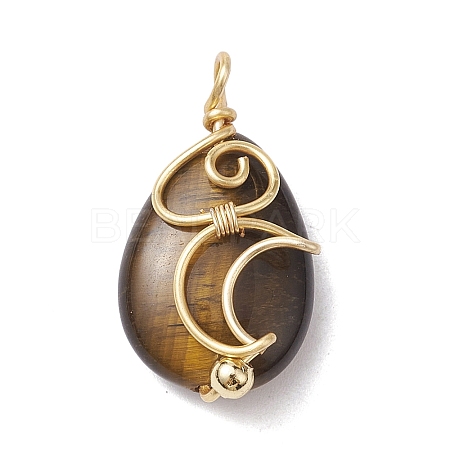 Natural Tiger Eye Copper Wire Wrapped Pendants PALLOY-JF02598-04-1