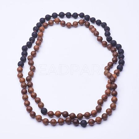Wood Beaded Two Tiered Necklaces NJEW-JN01974-1
