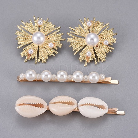 Iron Hair Clip and Stud Earrings Jewelry Sets X-SJEW-E331-06-1