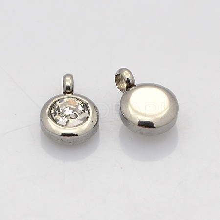 Trendy Original Color 304 Stainless Steel Faceted Grade A Rhinestone Flat Round Charms Pendants RB-N030-01C-1