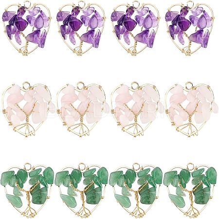 SUPERFINDINGS 12Pcs 3 Styles Natural Gemstone Pendants FIND-FH0004-67-1