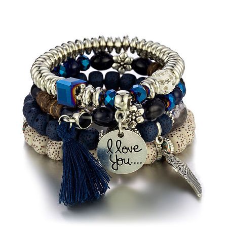 Boho Style Wood Beaded Stretch Bracelet Sets for Women WGE3C3B-58-1