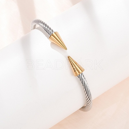 Duo Tone 304 Stainless Steel Double Terminal Cone Open Cuff Bangles for Women SA-CBA2192-03GP-1
