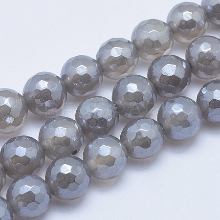 Electroplated Natural Grey Agate Beads Strands X-G-G724-6mm-1