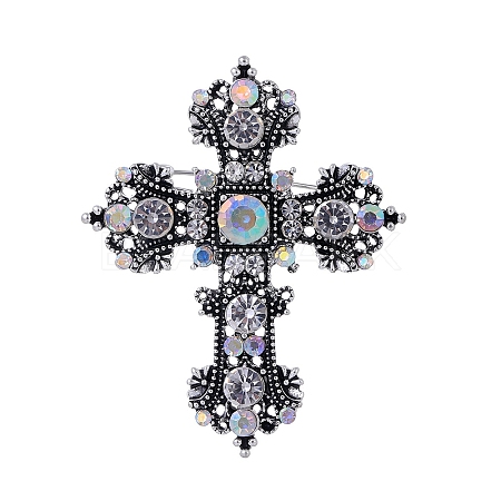 Baroque Style Cross Zinc Alloy Rhinestone Brooches PW-WGBF0CF-01-1