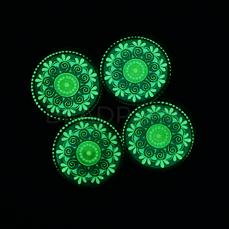 Dome/Half Round with Flower Art Pattern Luminous Flat Back Glass Cabochons for DIY Projects X-GGLA-L010-18mm-10F-1