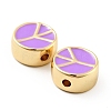 Flat Round with Peace Sign Brass Enamel Beads KK-G419-05G-07-3
