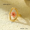 Preserved Flowers 304 Stainless Steel and Epoxy Resin Open Cuff Rings for Women FS-WGCF311-10-1