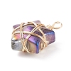 Wire Wrapped Electroplate Glass Charms PALLOY-JF01649-01-3