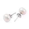 Natural Pearl Round Bead Stud Earrings EJEW-E298-01E-01P-2