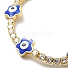 Flower with Evil Eye Enamel Link Bracelet with Clear Cubic Zirconia Tennis Chains BJEW-G650-03G-4