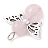 Natural Green Aventurine/Rose Quartz/Tiger Eye/Carnelian/Amethyst/Lava Rock Heart Angel Pendants PALLOY-JF03186-02-5