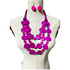 Ethnic Style Wood Flat Round Beaded Multilayer Necklaces & Dangle Earrings Sets WG19BD2-06-1