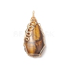 Natural Tiger Eye Copper Wire Wrapped Pendants PALLOY-JF02016-02-1