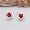 Flower Silver Color Plated Brass Cubic Zirconia Stud Earrings EJEW-BB11772-A-9
