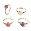 Golden Tone Copper Wire Wrapped Natural Gemstone Finger Rings RJEW-JR00983-2