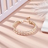 Shell Pearl Beaded Open Cuff Bangle with Flower BJEW-TA00118-2