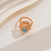 Luxury Vintage Hollow Flower Brass Cubic Zirconia Adjustable Rings for Women JN0638-2-1