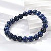 Natural Lapis Lazuli Round Beaded Stretch Bracelet BJEW-F203-06-5