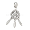 Brass Clear Cubic Zirconia Woven Web/Net with Feather European Dangle Charms KK-U050-01P-1