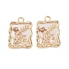 Brass Enamel & Natural Pearl Rectangle with Flower Pendants KK-K351-51G-02-1