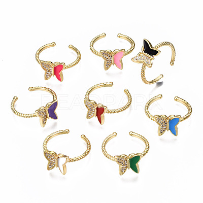 Brass Micro Pave Cubic Zirconia Cuff Rings RJEW-N035-035-NF-1