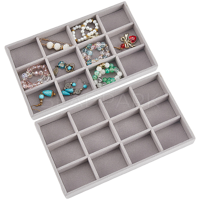 12 Grids Rectangle Wood Covered with Velvet Jewelry Trinket Display Trays AJEW-WH20054-062F-02-1