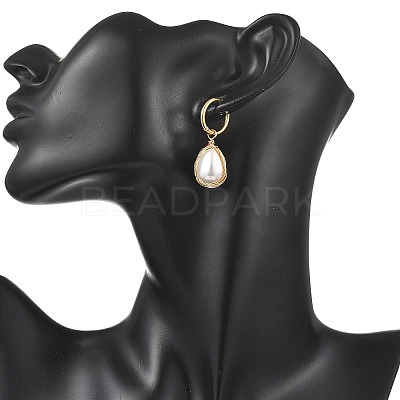 Electroplate Shell Pearl Hoop Dangle Earrings for Women EJEW-JE07266-1