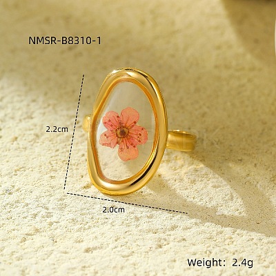 Preserved Flowers 304 Stainless Steel and Epoxy Resin Open Cuff Rings for Women FS-WGCF311-10-1