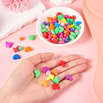120Pcs 4 Styles Spray Painted Opaque Acrylic Beads ACRP-TA0001-03-1