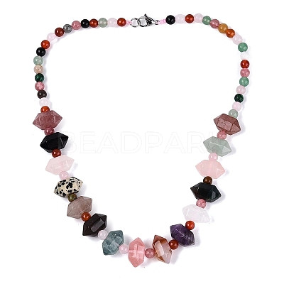 Natural & Synthetic Stone Round & Cone Beaded Necklaces NJEW-N064-03A-1
