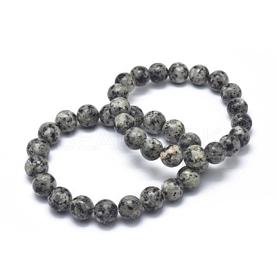Natural Sesame Jasper/Kiwi Jasper Bead Stretch Bracelets BJEW-K212-C-033-1