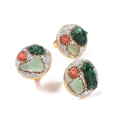 Natural & Synthetic Mixed Gemstone Irregular Beaded Adjustable Ring with Crystal Rhinestone G-I330-10G-1