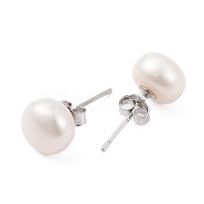 Natural Pearl Round Bead Stud Earrings EJEW-E298-01E-01P-1
