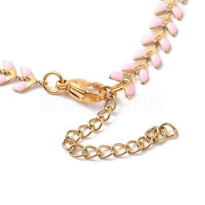 Enamel Ear of Wheat Link Chains Bracelet BJEW-P271-02G-03-1